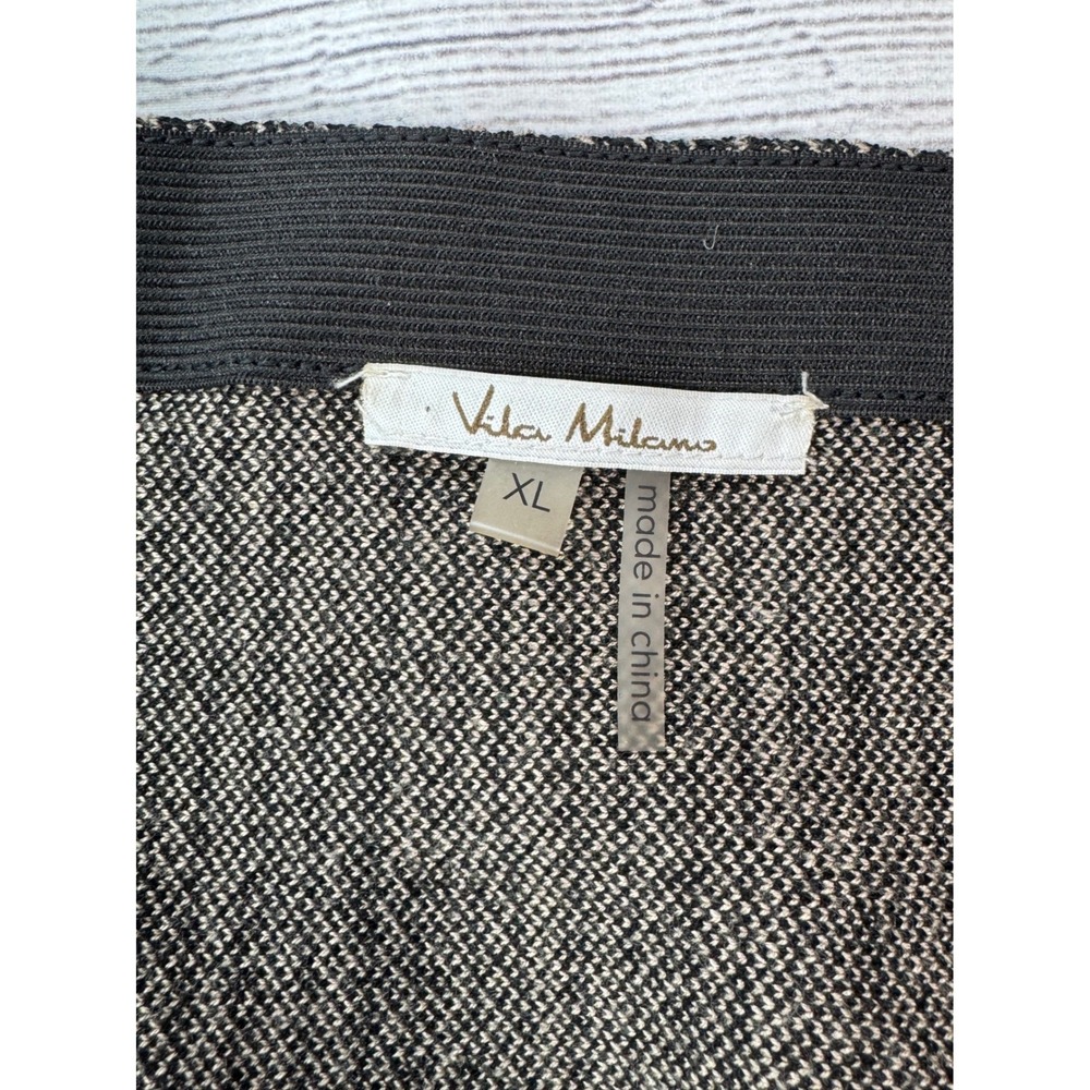 Vila Milano XL Black Tan Chevron Herringbone Knit A-Line Skirt Raw Fringe Hem - Picture 6 of 10